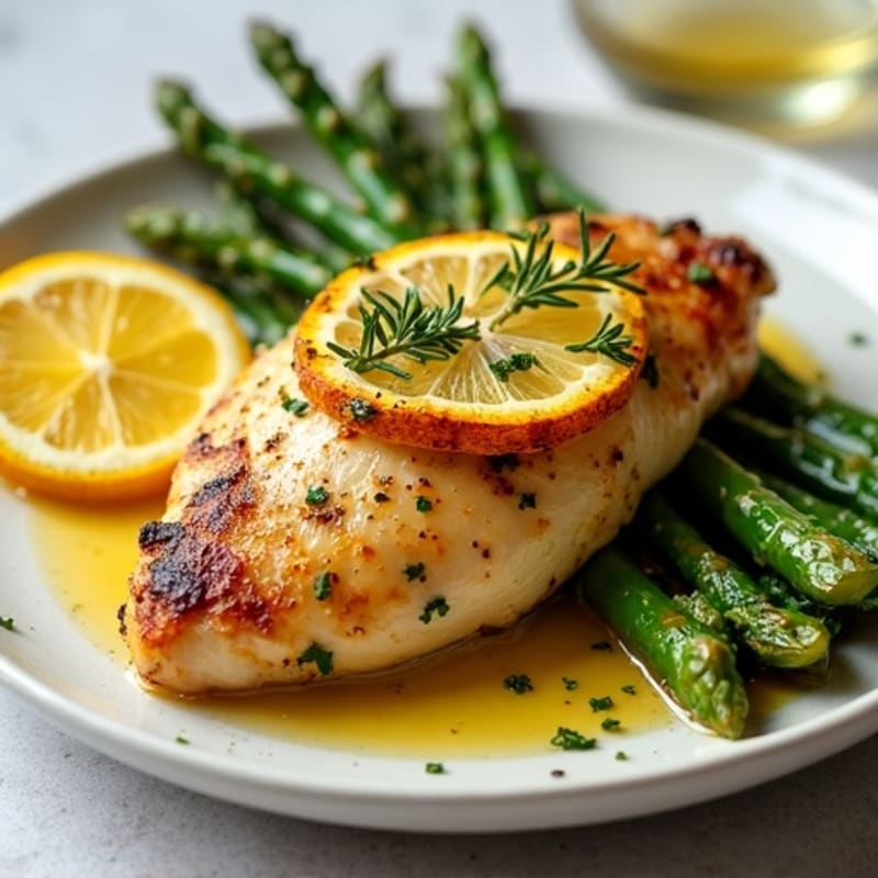 Zesty Lemon Herb Roasted Chicken with Crispy Asparagus