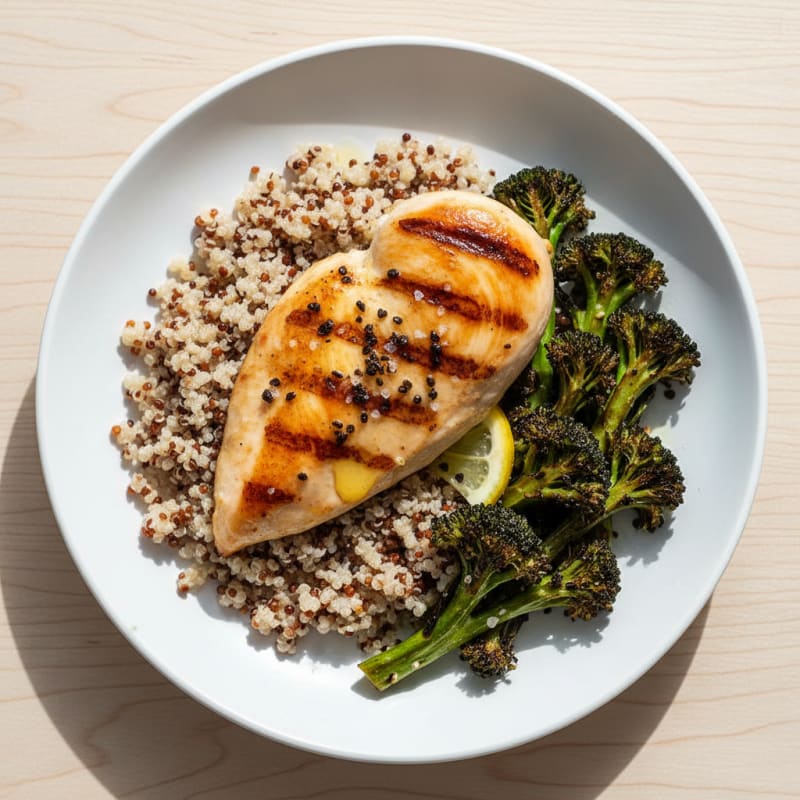 Grilled Chicken Breast with Quinoa and Roasted Broccoli