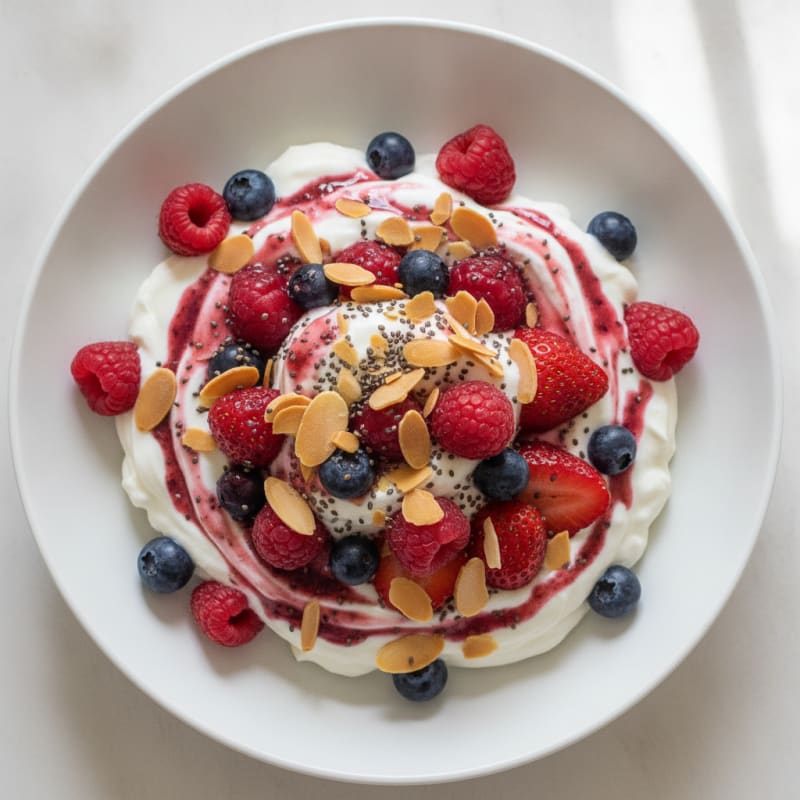 Greek Yogurt Protein Parfait with Mixed Berries and Almonds