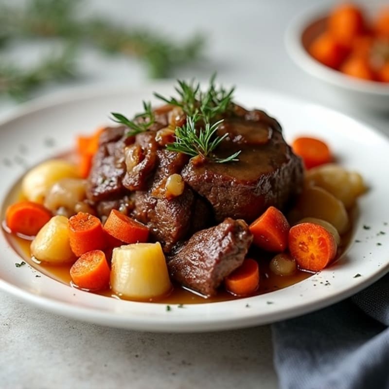 Braised Tender Beef with Roasted Root Vegetables