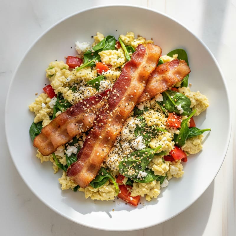 Egg White Veggie Scramble with Turkey Bacon