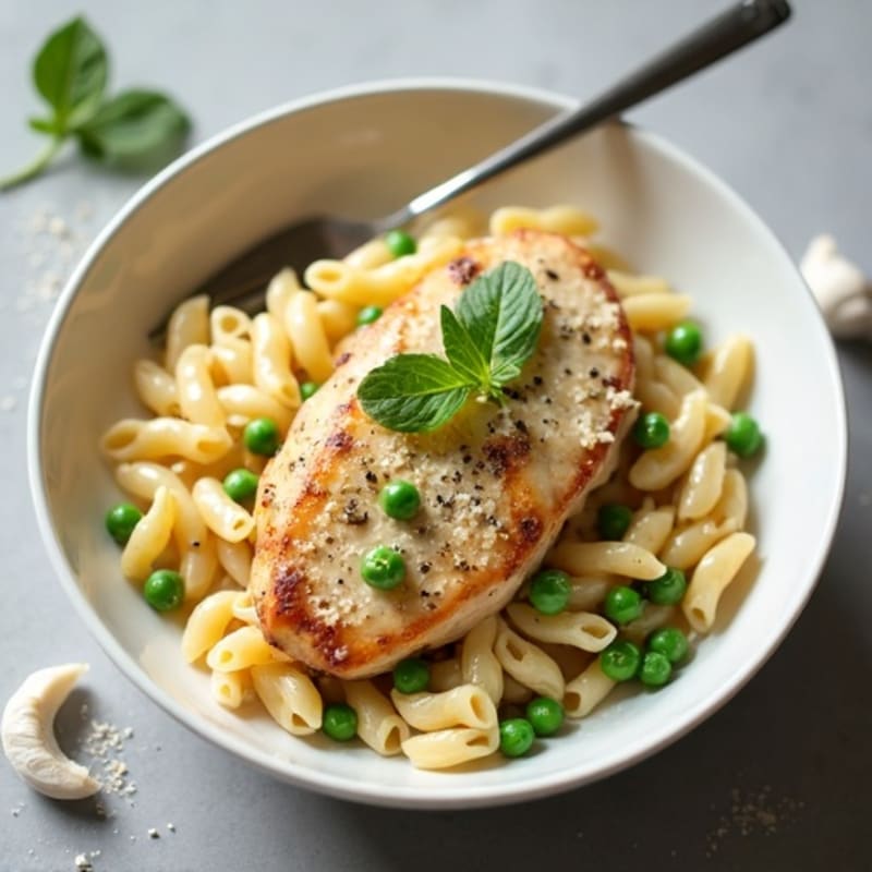 Healthy Creamy Chicken Carbonara with Fresh Peas