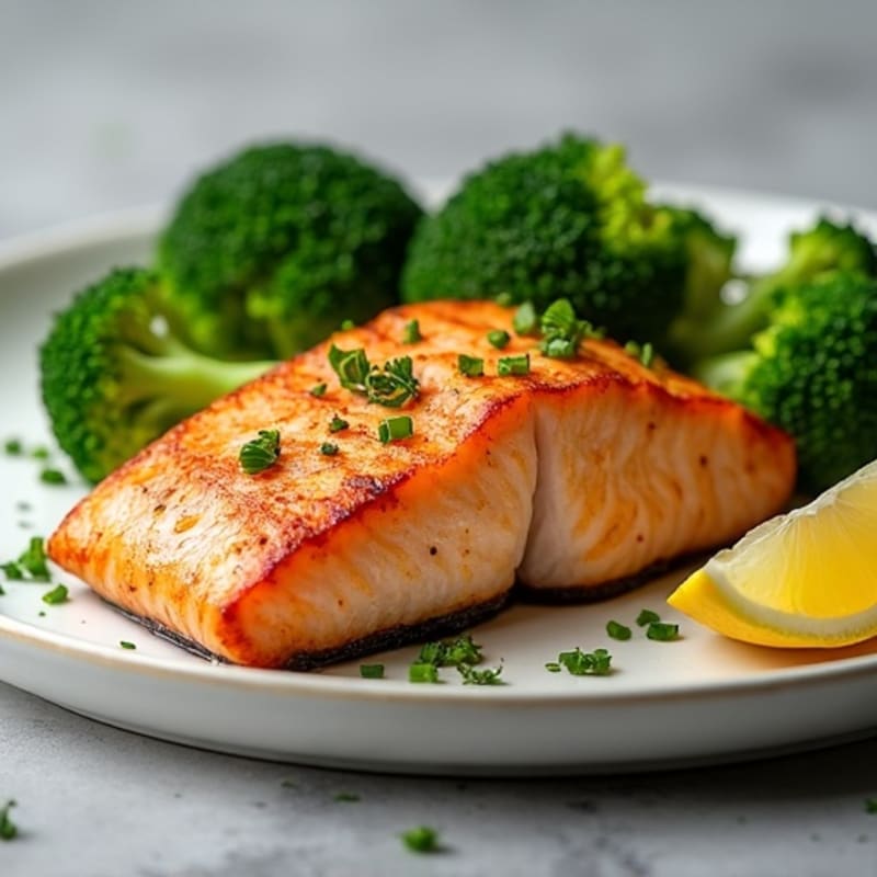 Seared Salmon with Steamed Broccoli and Lemon