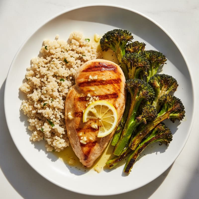 Grilled Chicken Breast with Quinoa and Roasted Broccoli
