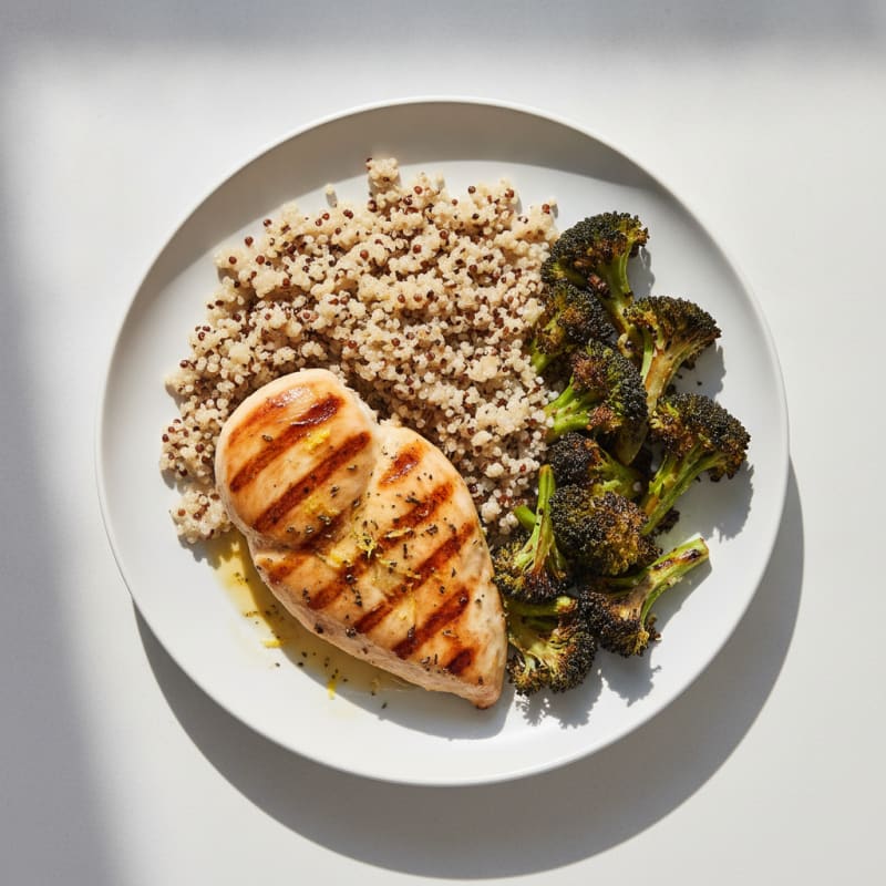 Grilled Chicken Breast with Quinoa and Roasted Broccoli