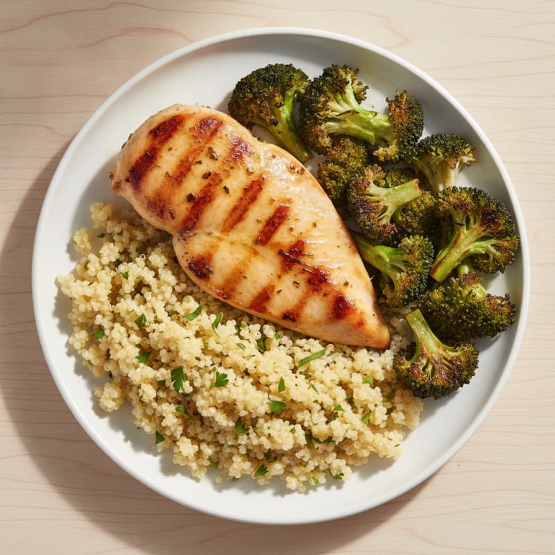 Grilled Chicken Breast with Quinoa and Roasted Broccoli