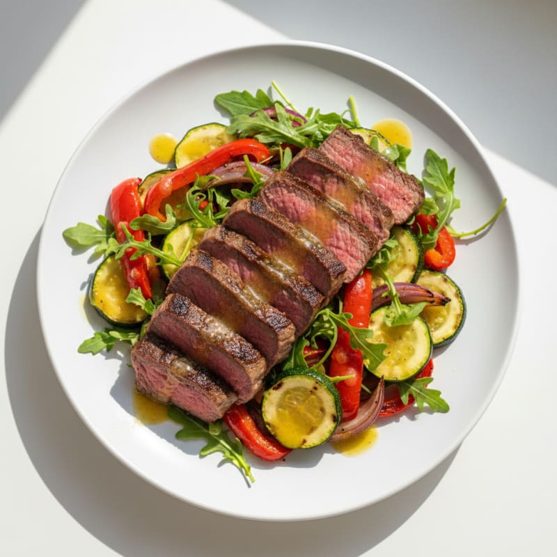 Grilled Beef and Roasted Vegetable Salad with Lemon Vinaigrette