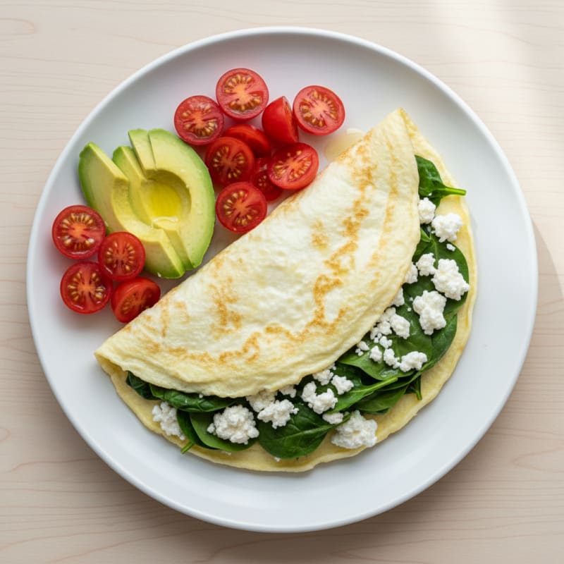 Egg White Spinach Omelet with Cottage Cheese and Tomatoes
