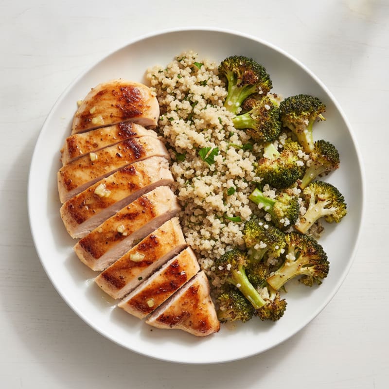 Grilled Chicken Breast with Roasted Broccoli and Quinoa