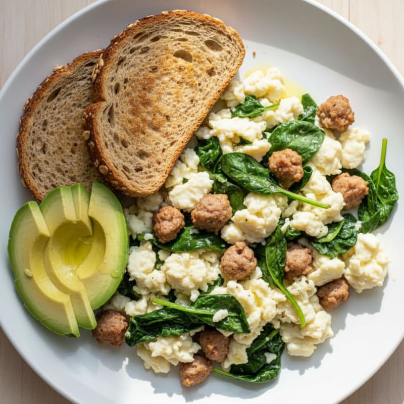 Scrambled Egg Whites with Turkey Sausage and Spinach