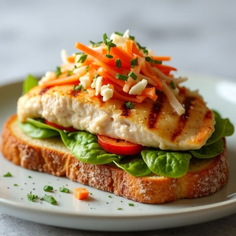 Grilled Chicken Breast with Crunchy Veggie Slaw on Toasted Sourdough