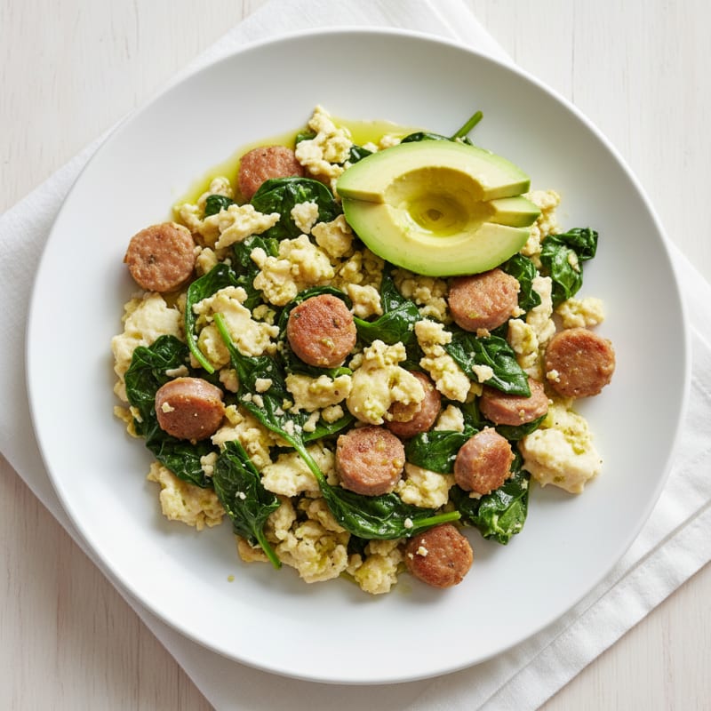 Egg White and Turkey Sausage Scramble with Spinach