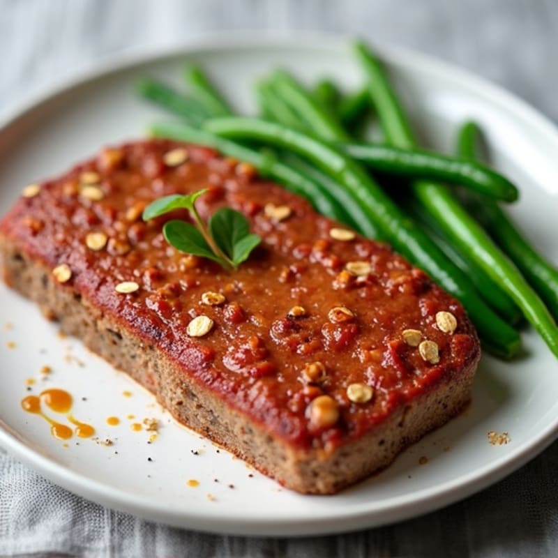 Healthy Lean Beef Meatloaf with Crispy Roasted Green Beans
