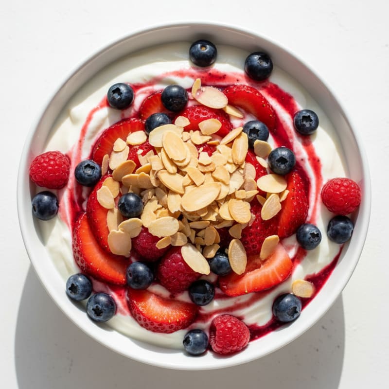 Greek Yogurt Protein Parfait with Mixed Berries and Almonds