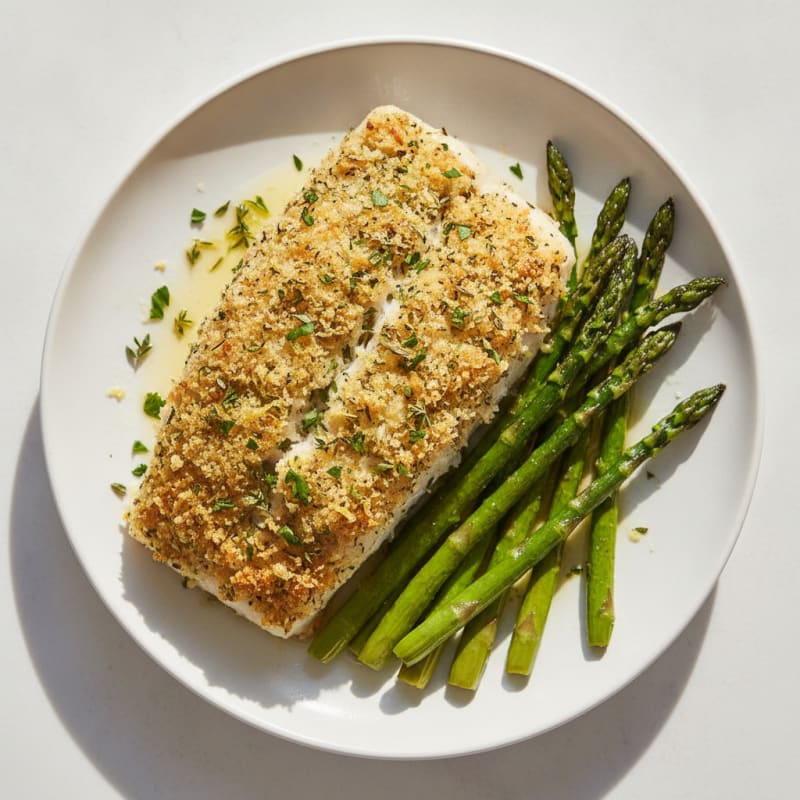 Baked Herb-Crusted Cod with Roasted Asparagus