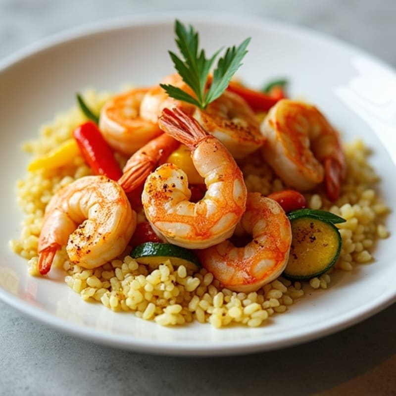 One-Pan Seafood with Saffron Rice and Roasted Vegetables