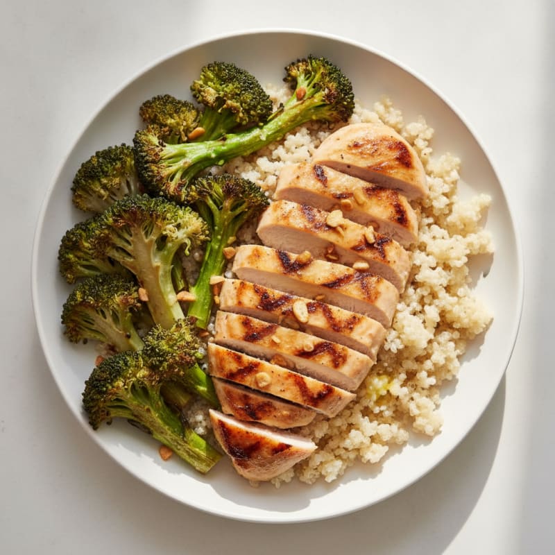 Grilled Chicken and Quinoa Bowl with Roasted Broccoli
