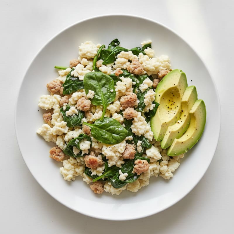 Egg White Scramble with Turkey Sausage and Spinach