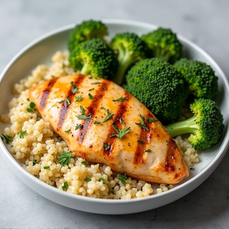Grilled Chicken Breast with Quinoa and Roasted Broccoli