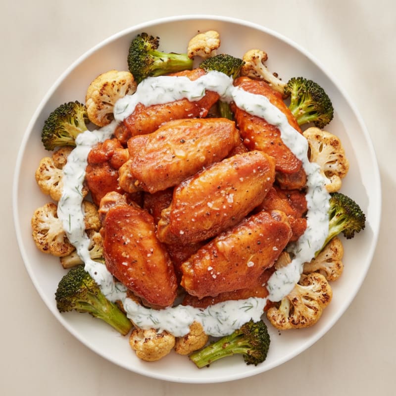 Buffalo Chicken Wing Bowl with Roasted Vegetables