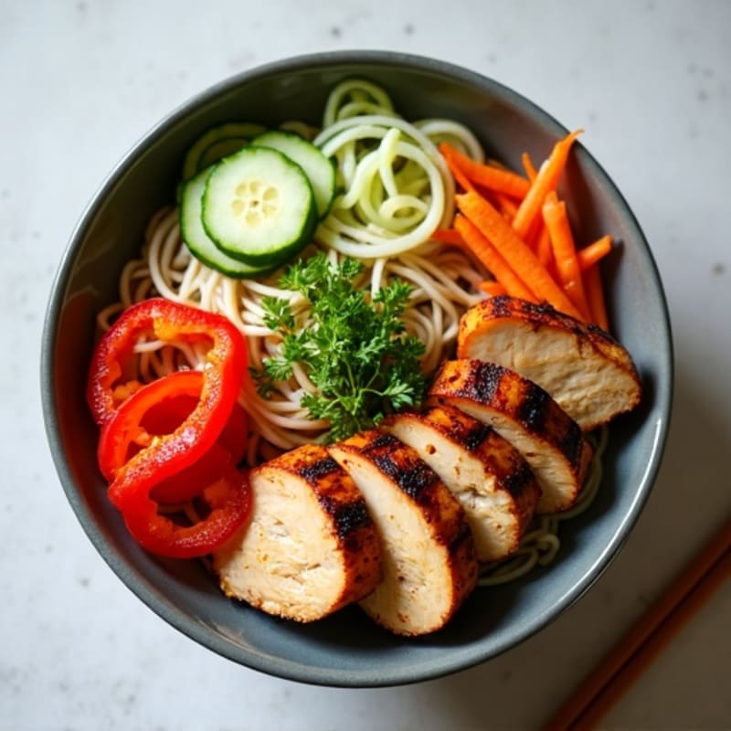 Soba Noodle Bowl with Pan-Seared Chicken and Crunchy Vegetables