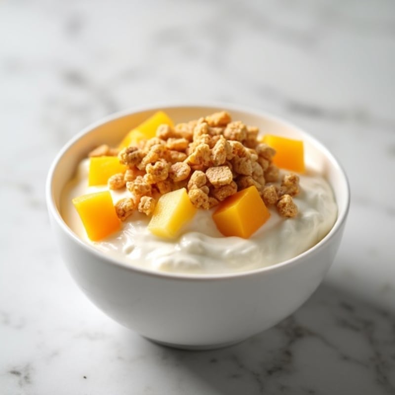 Creamy Greek Yogurt Bowl with Sweet Tropical Fruit and Crunchy Protein Cereal