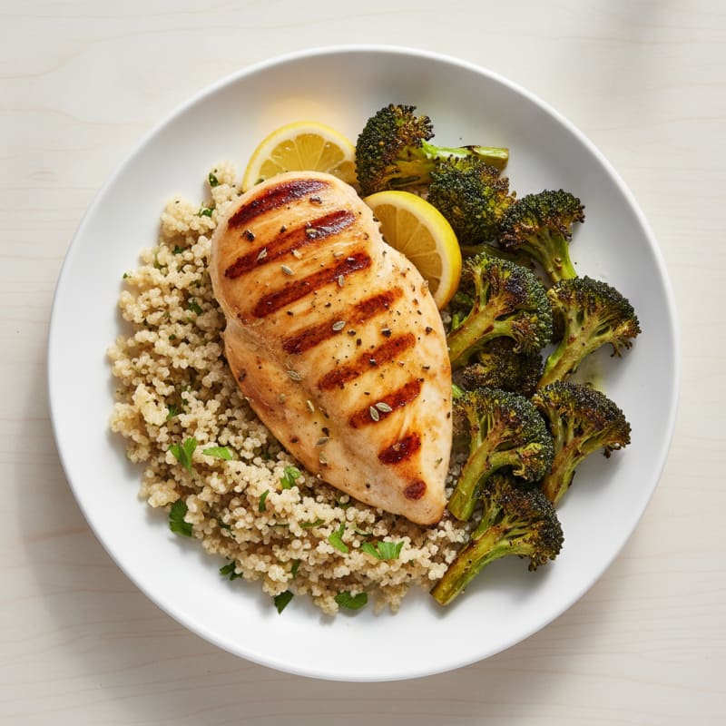 Grilled Chicken Breast with Quinoa and Roasted Broccoli