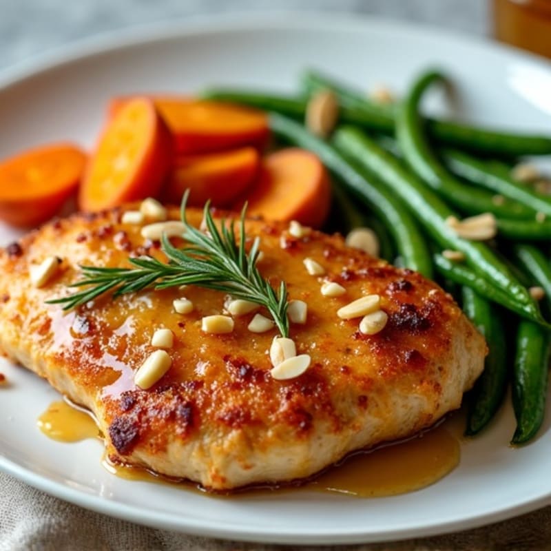 Crispy Honey-Nut Chicken with Roasted Sweet Potatoes and Green Beans
