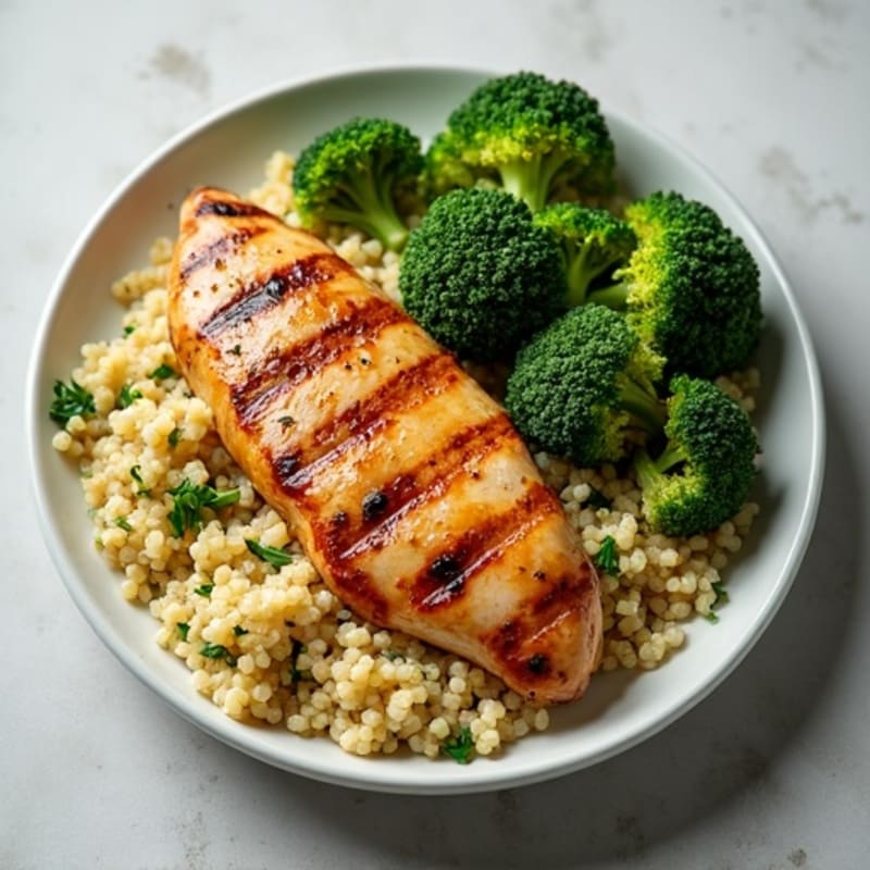 Grilled Chicken Breast with Quinoa and Roasted Broccoli
