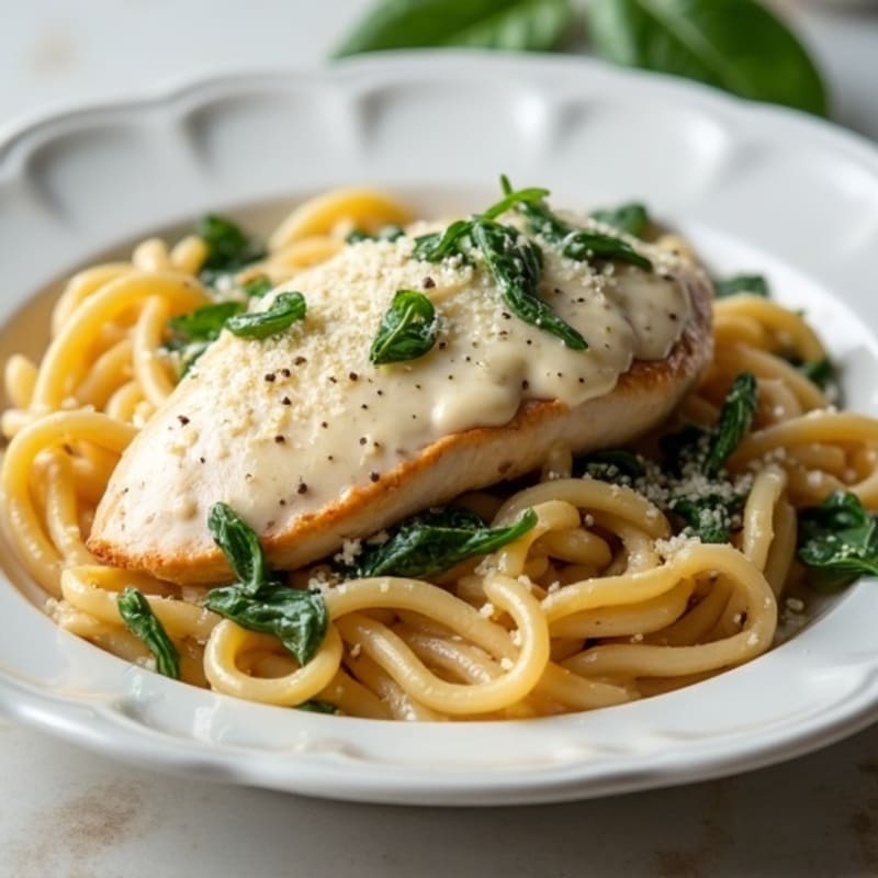 Healthy Creamy Chicken Alfredo with Whole Wheat Pasta