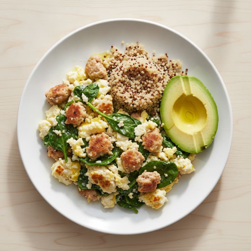 Egg White and Turkey Sausage Scramble with Spinach