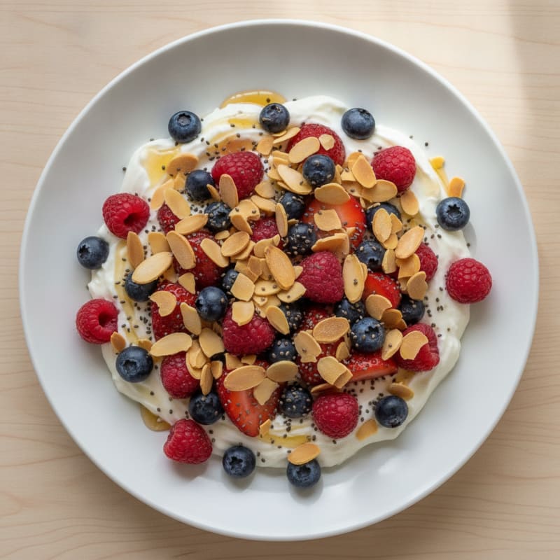 Greek Yogurt Protein Parfait with Mixed Berries and Almonds