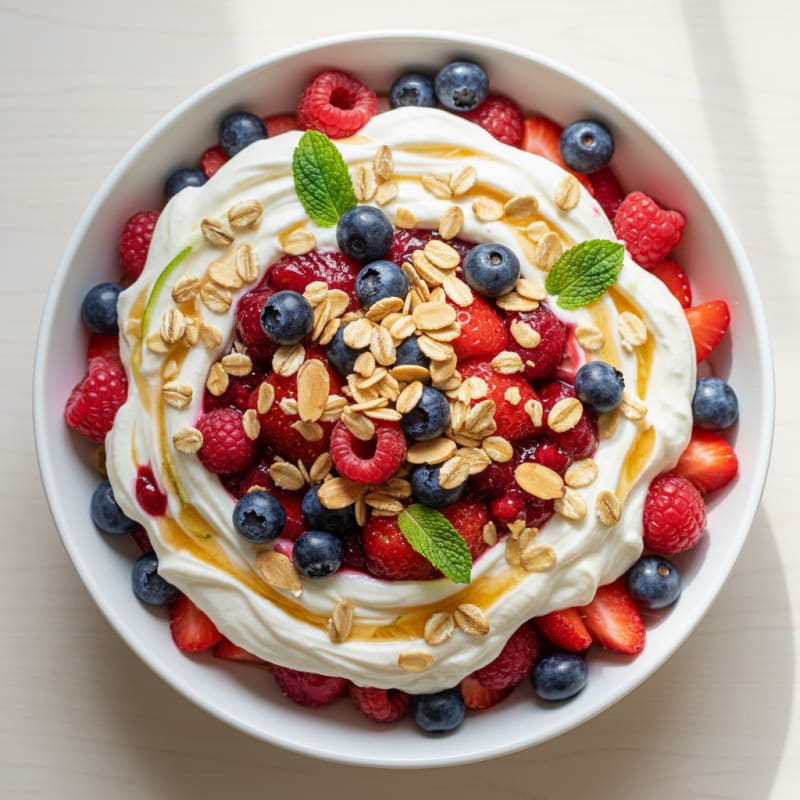 Greek Yogurt Protein Parfait with Mixed Berries and Almonds