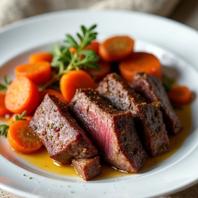 Seared Beef Strips with Roasted Root Vegetables