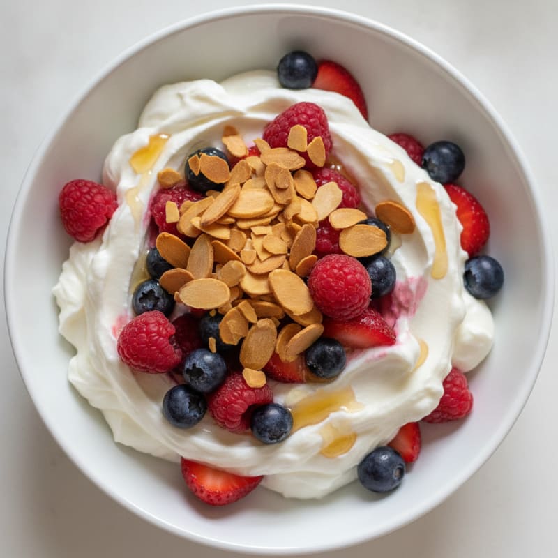 Creamy Greek Yogurt Protein Parfait with Mixed Berries and Almonds