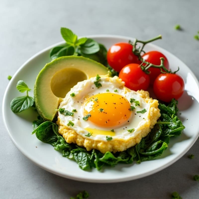 Egg White and Cottage Cheese Scramble with Spinach and Cherry Tomatoes