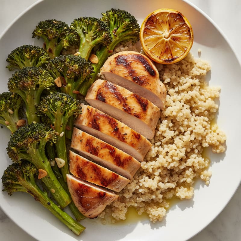 Grilled Chicken Breast with Quinoa and Roasted Broccoli