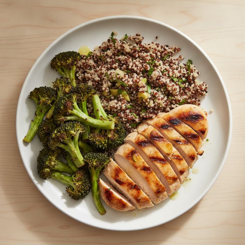 Grilled Chicken Breast with Quinoa and Roasted Broccoli