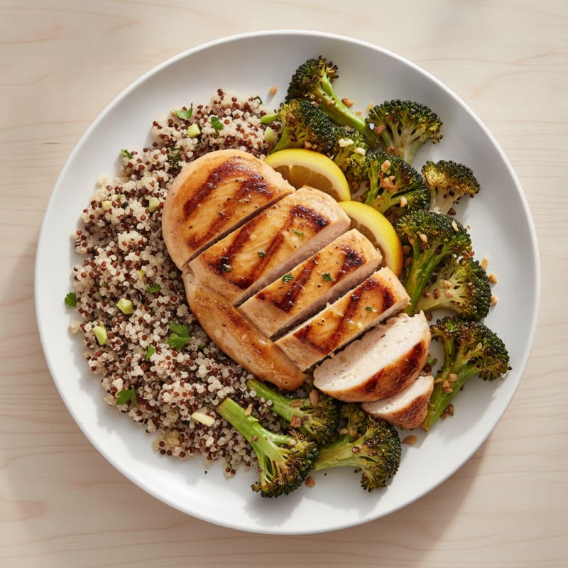 Grilled Chicken Breast with Quinoa and Roasted Broccoli