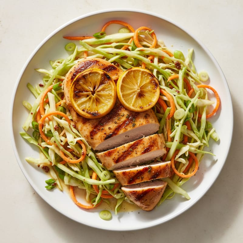 Grilled Chicken Breast with Crunchy Cabbage Slaw