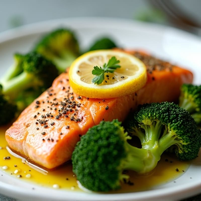 Lemon-Garlic Pan-Seared Salmon with Roasted Broccoli