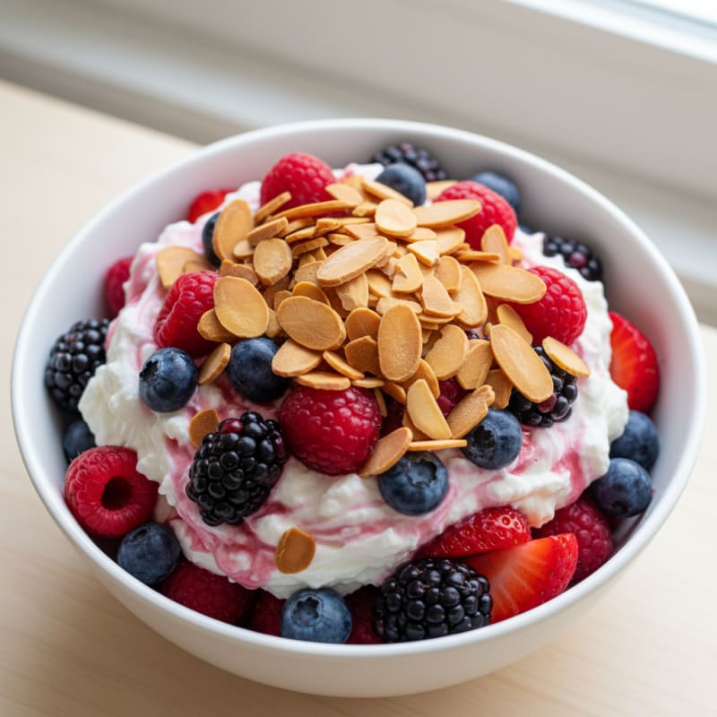 Greek Yogurt Protein Parfait with Mixed Berries and Almonds