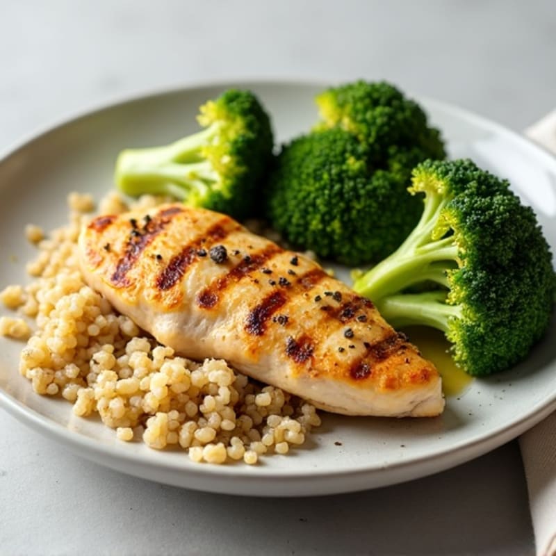 Grilled Chicken Breast with Quinoa and Roasted Broccoli