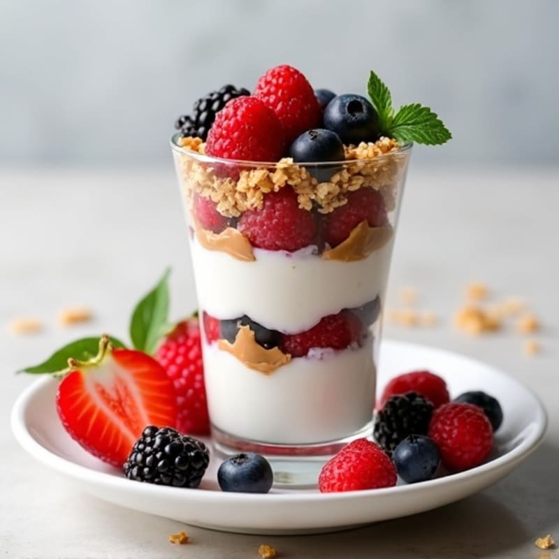 Greek Yogurt Protein Parfait with Mixed Berries and Almond Butter
