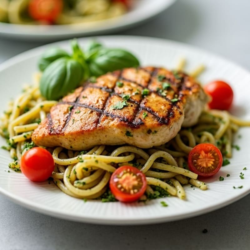 Pan-Seared Chicken with Fresh Pesto Whole Wheat Pasta