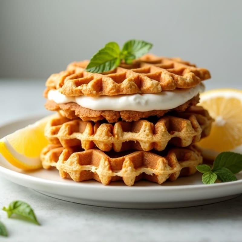 Crispy Protein Waffle Sandwiches with Creamy Greek Yogurt Filling