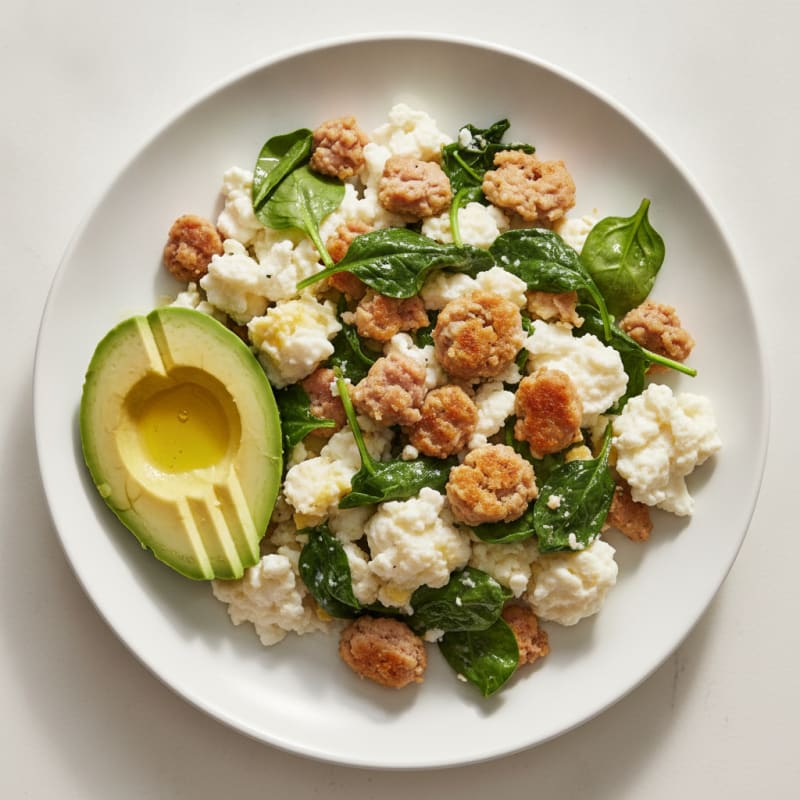 Egg White Scramble with Turkey Sausage and Spinach
