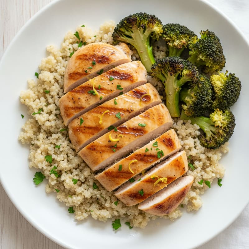 Grilled Chicken Breast with Quinoa and Roasted Broccoli