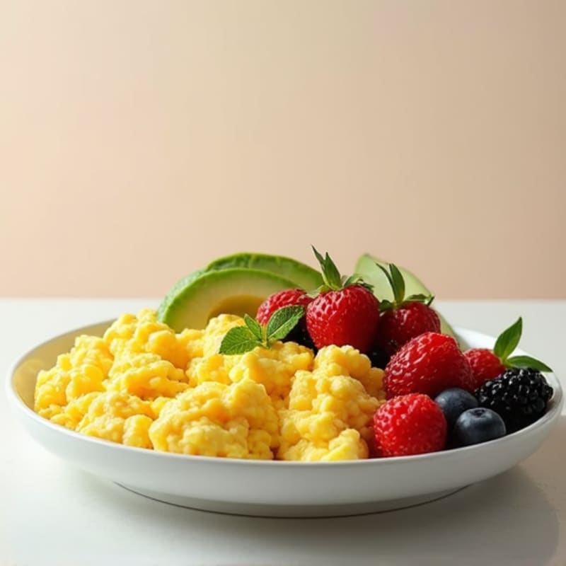 Scrambled Eggs with Avocado and Fresh Berries