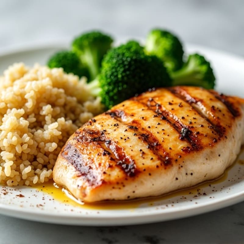Grilled Chicken Breast with Quinoa and Roasted Broccoli